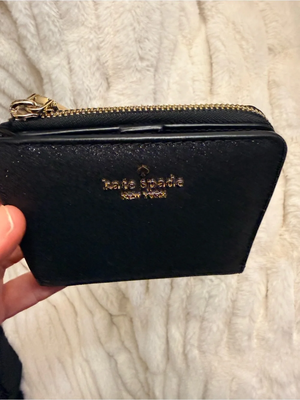 kate spade Black Glitter Zip Around Card Wallet